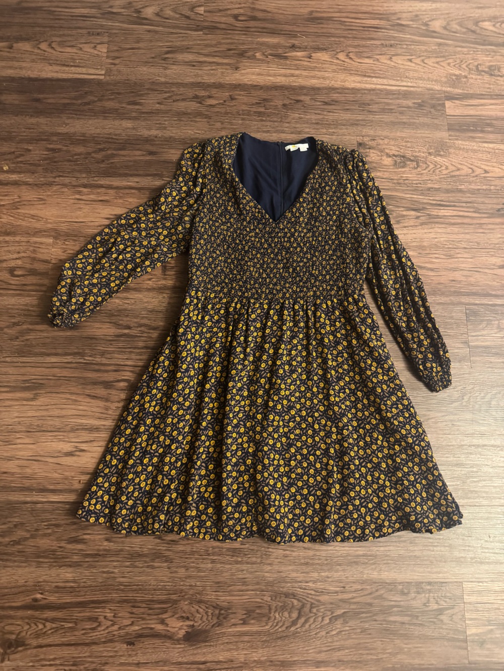 Boden Navy Dress with Yellow Floral Motif